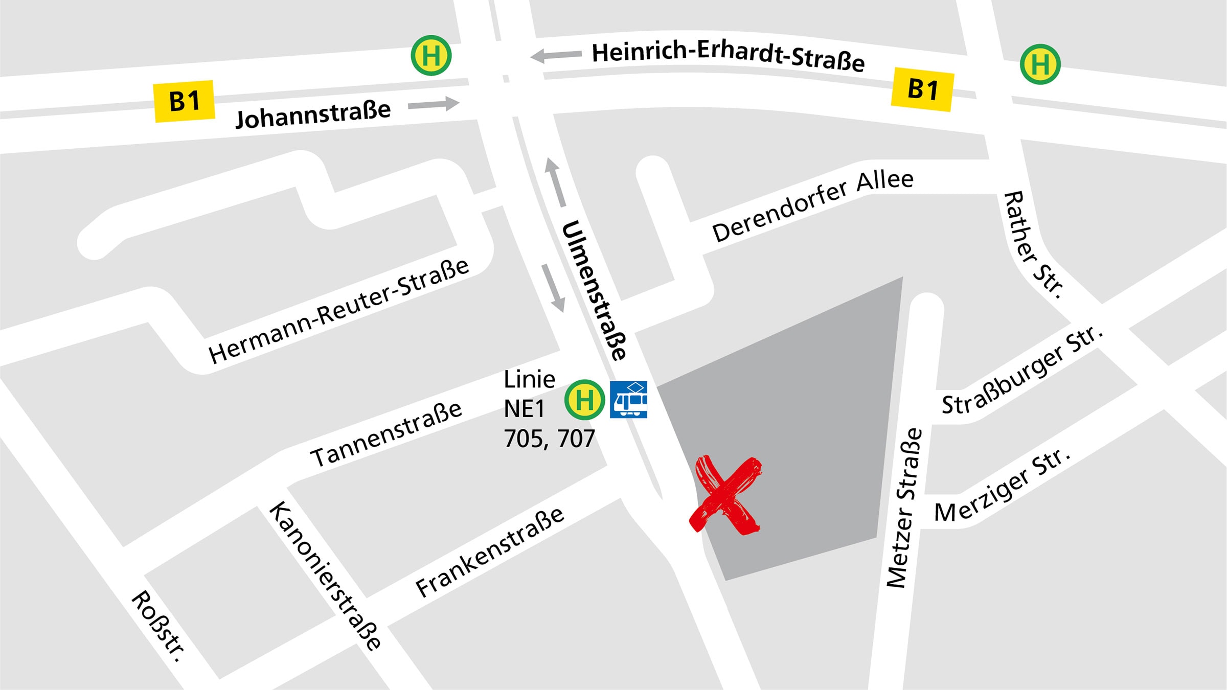 Anfahrtsskizze vom Alnatura Düsseldorf in der Ulmenstraße
