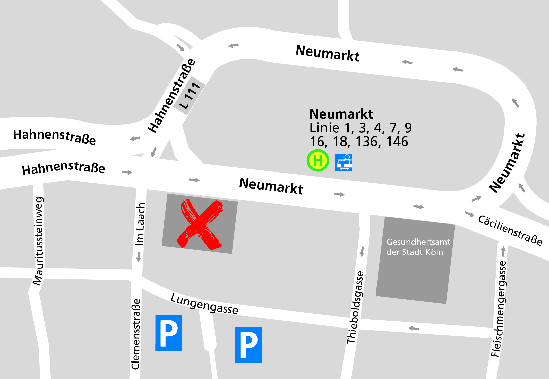 Anfahrtsplan zum Alnatura Köln am Neumarkt