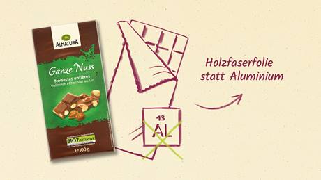 Schokoladenverpackung ohne Aluminium – Optimierte Verpackung von Alnatura Produkten
