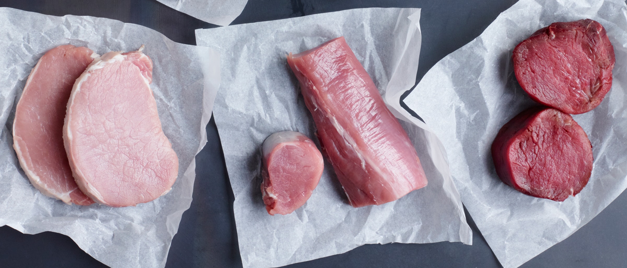 Rindfleisch, ganzes Hähnchen, Schweinefilet