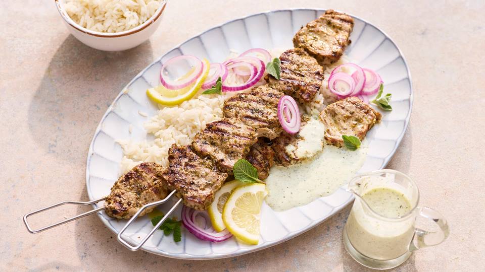 Souflaki mit Minzjoghurt